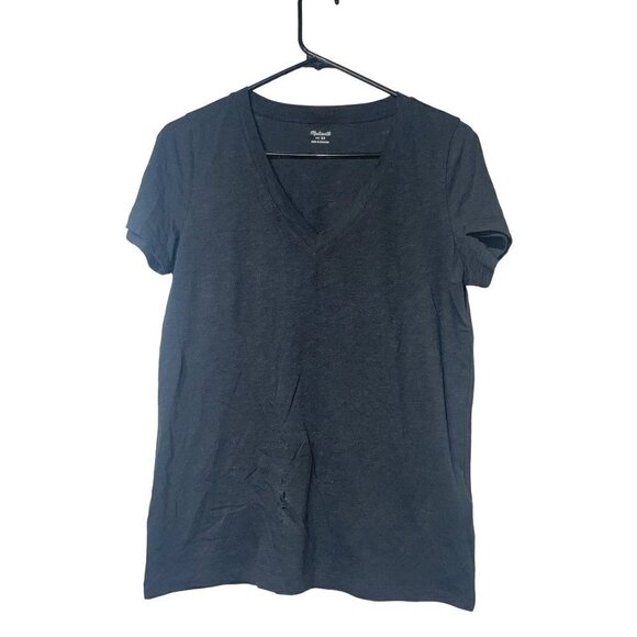 Madewell Whisper Cotton V-Neck Tee in Dark Baltic XSmall New as-is Womens tshirt - Picture 4 of 10